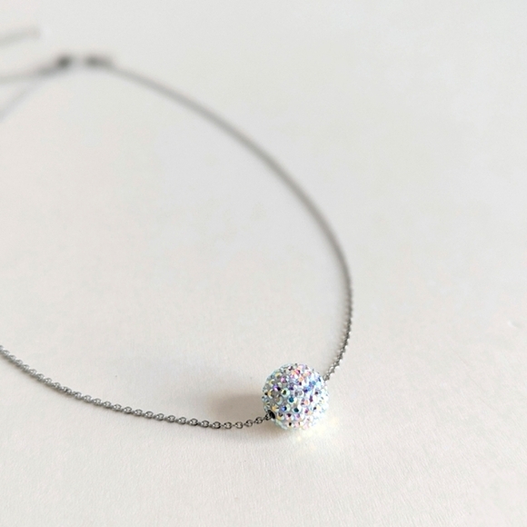 Touchstone Crystal by Swarovski TCS Silver Tone White Pave Ball Pendant Necklace - Picture 2 of 8